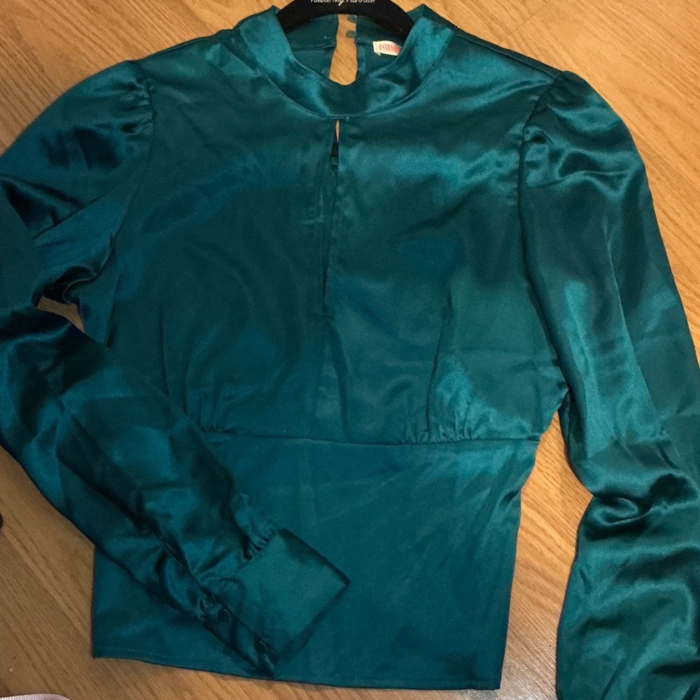 Chic Teal Satin Blouse